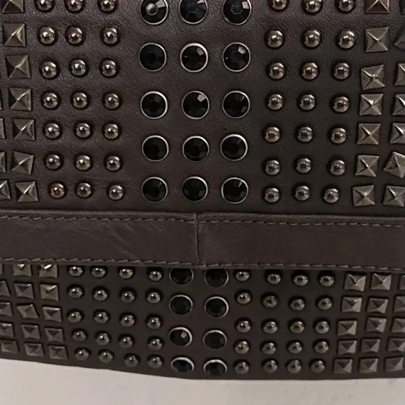 Gray Clutch Crossbody bag Gunmetal Studs Black Faceted Stones Removable Chain - Picture 2 of 11